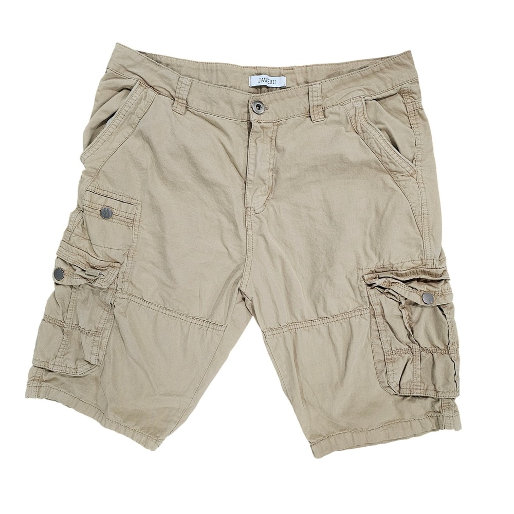 Jaweru Mens 34 Tan Khaki Cargo Shorts Casual Utility‎ Pockets Cotton